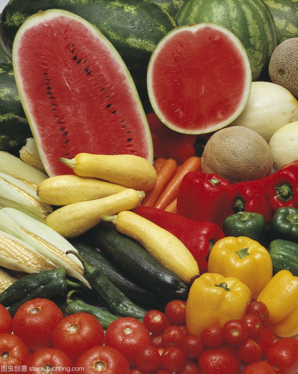 農業(yè)生產,什錦蔬菜和西瓜特寫鏡頭。